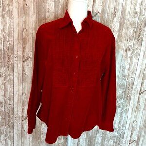 Jones New York Sport Red Corduroy Long Sleeve Shirt size Large